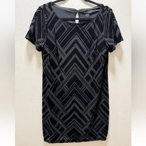 White House Black Market Velvet Black and Gray Chevron Dress L
